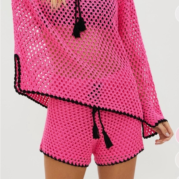 Beach Riot Pink Crochet Swim Cover-Up Set Small - Picture 1 of 8